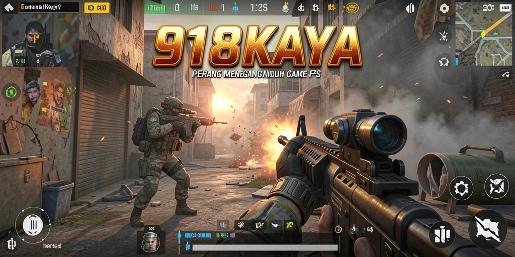 Tangkapan layar 918KAYA menampilkan pertempuran FPS yang intens.