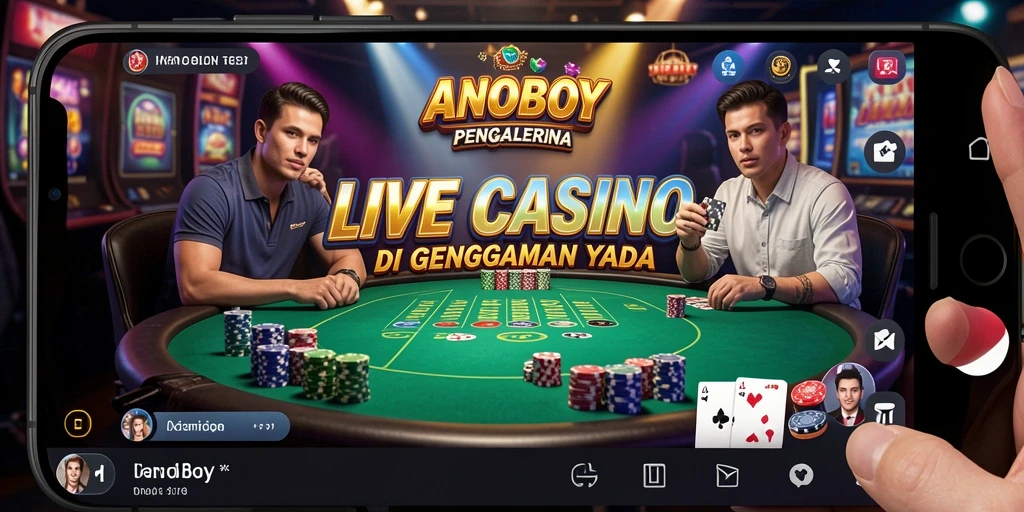 Tampilan gameplay seru di ANOBOY dengan dealer langsung dan pemain interaktif.