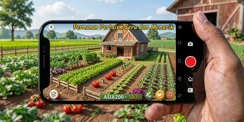 Screenshot gameplay <strong>ASIA200</strong> menunjukkan petani yang sibuk merawat ladang mereka.