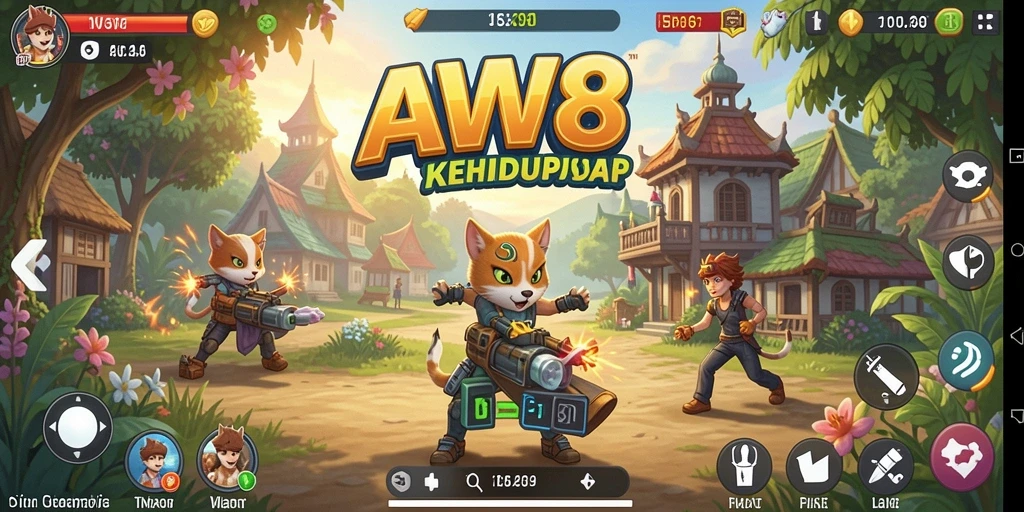 Tampilan gameplay AW8 yang menampilkan interaksi sosial yang dinamis.