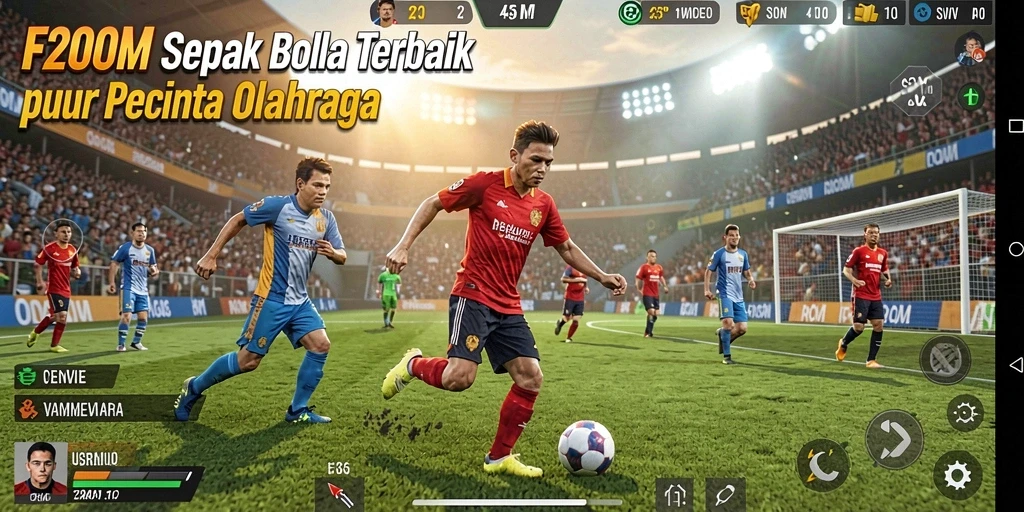 Gameplay F200M yang intens dengan aksi sepak bola nyata.