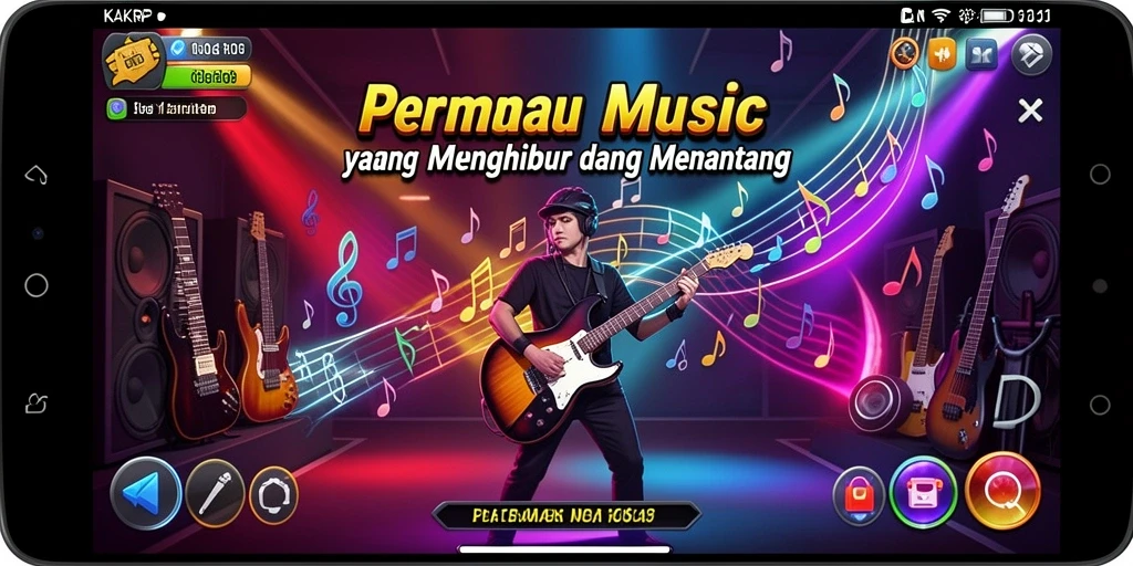Tampilan gameplay KAKRP yang menampilkan berbagai interaksi musik.