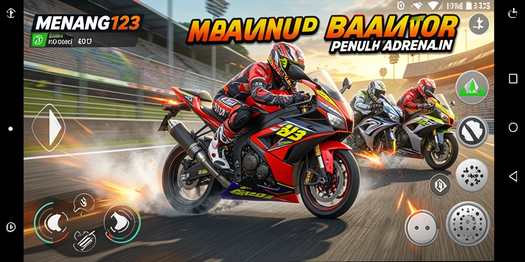 Tampilan balapan seru dalam MENANG123 dengan motor kustom.