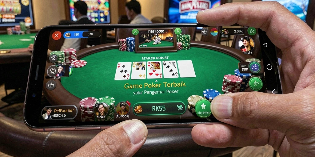 Screenshot gameplay RK55 menampilkan momen intens di meja poker.