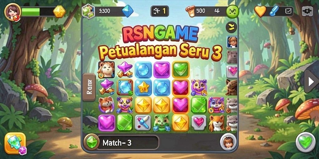Tampilan menarik permainan Match-3 RSNGAME yang penuh warna.