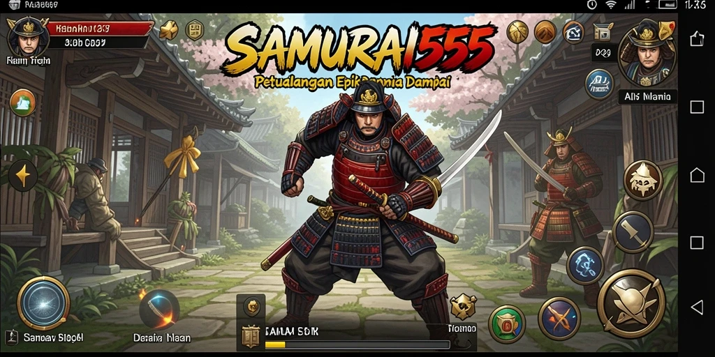 Screenshot utama menunjukkan pertarungan epik dalam <strong>SAMURAI555</strong>.