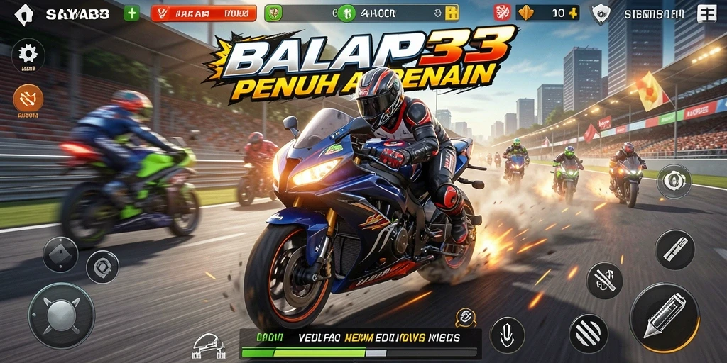 Tampilan layar permainan balapan motor di SAYAP33