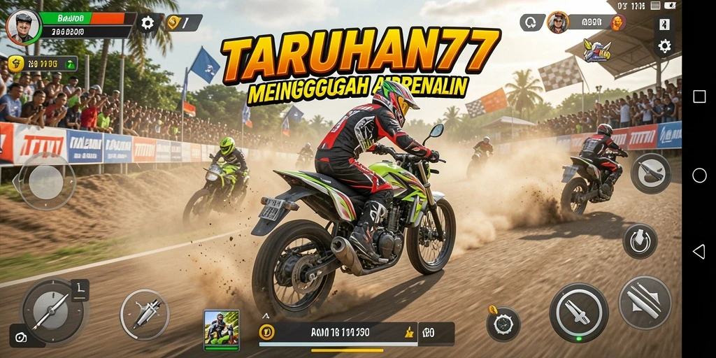 Screenshot gameplay TARUHAN77 menampilkan balapan motor yang seru dan mendebarkan.