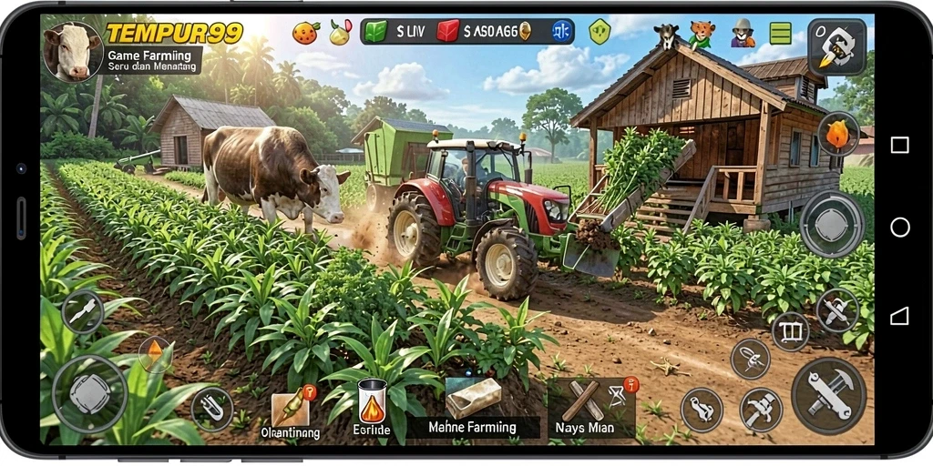 Screenshot gameplay TEMPUR99 dengan petualangan bercocok tanam yang seru.